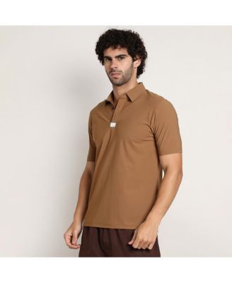 Men's Tan Brown Seamless Waffle Polo T-Shirt