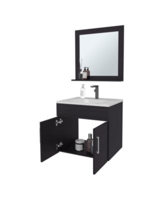 Slater Floating Bathroom Vanity Set with Sink, Two-Door Cabinet, and Mirror,Wengue