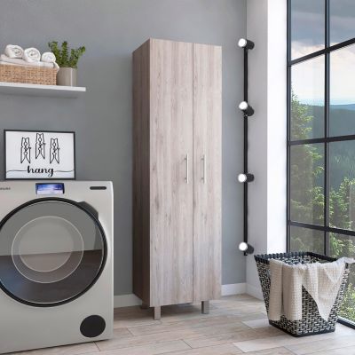 Bacoa Cleaning Cabinet, Five Shelves and Broom Hangers, Light Gray / White