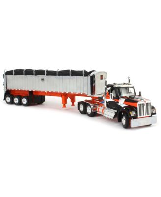 DCP 1/64 Black and Orange Kenworth W990 with Chrome MAC Coal End Dump Trailer