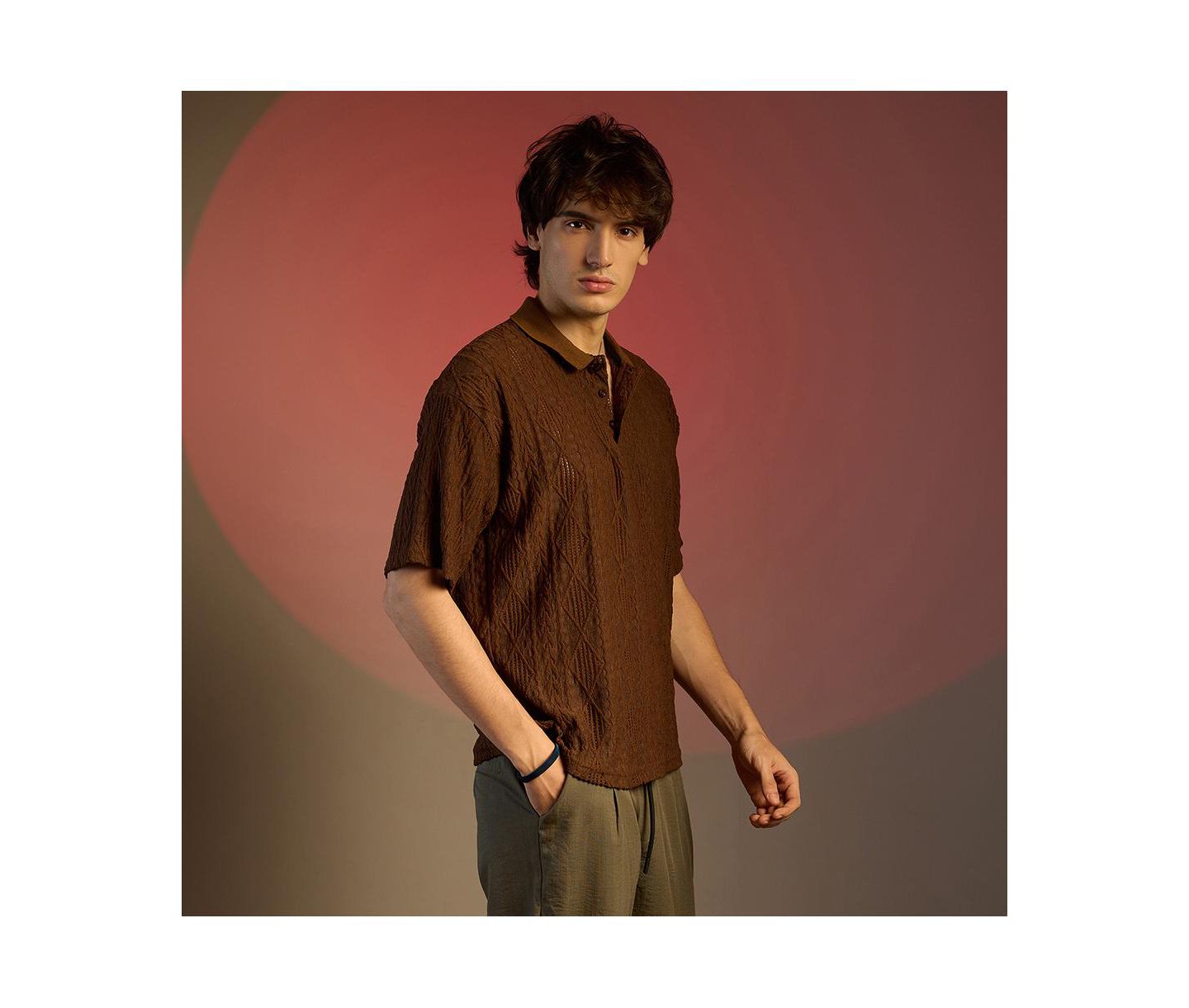 Мужская футболка Cahoot Chocolate Brown Argyle Oversized, цвет: Коричневый — фото 3