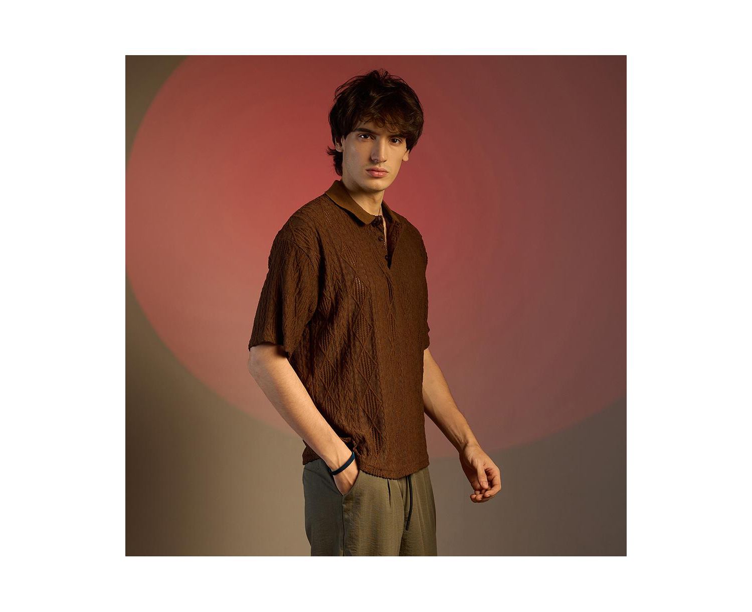 Men's Chocolate Brown Argyle Oversized T-Shirt