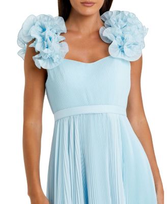 Women's Pleated Organza Gown With Ruffle Straps