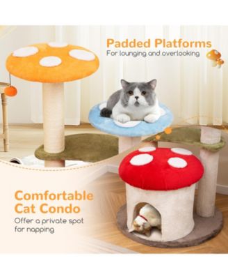 35 Inch Tall Cat Tower with Sisal Scratching Posts Cat Condo and Padded Platforms-Multicolor