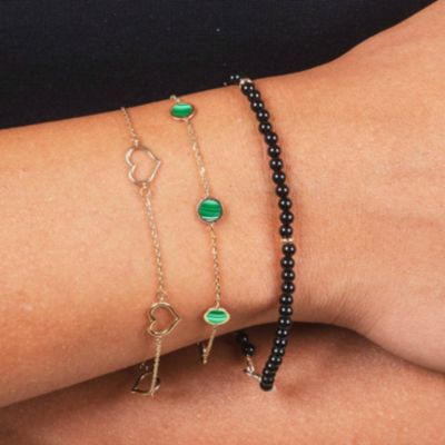 Malachite Bubble Chain Bracelet 14K Gold