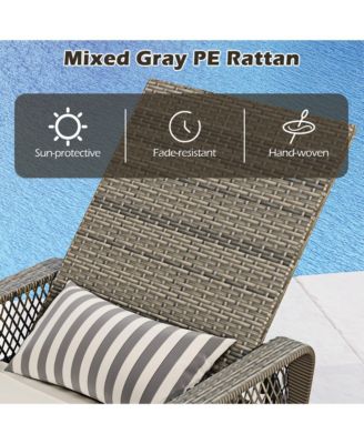 2 PCS PE Wicker Chaise Lounge Chair 6-Position Adjustable Patio Recliner w/ Soft Cushions