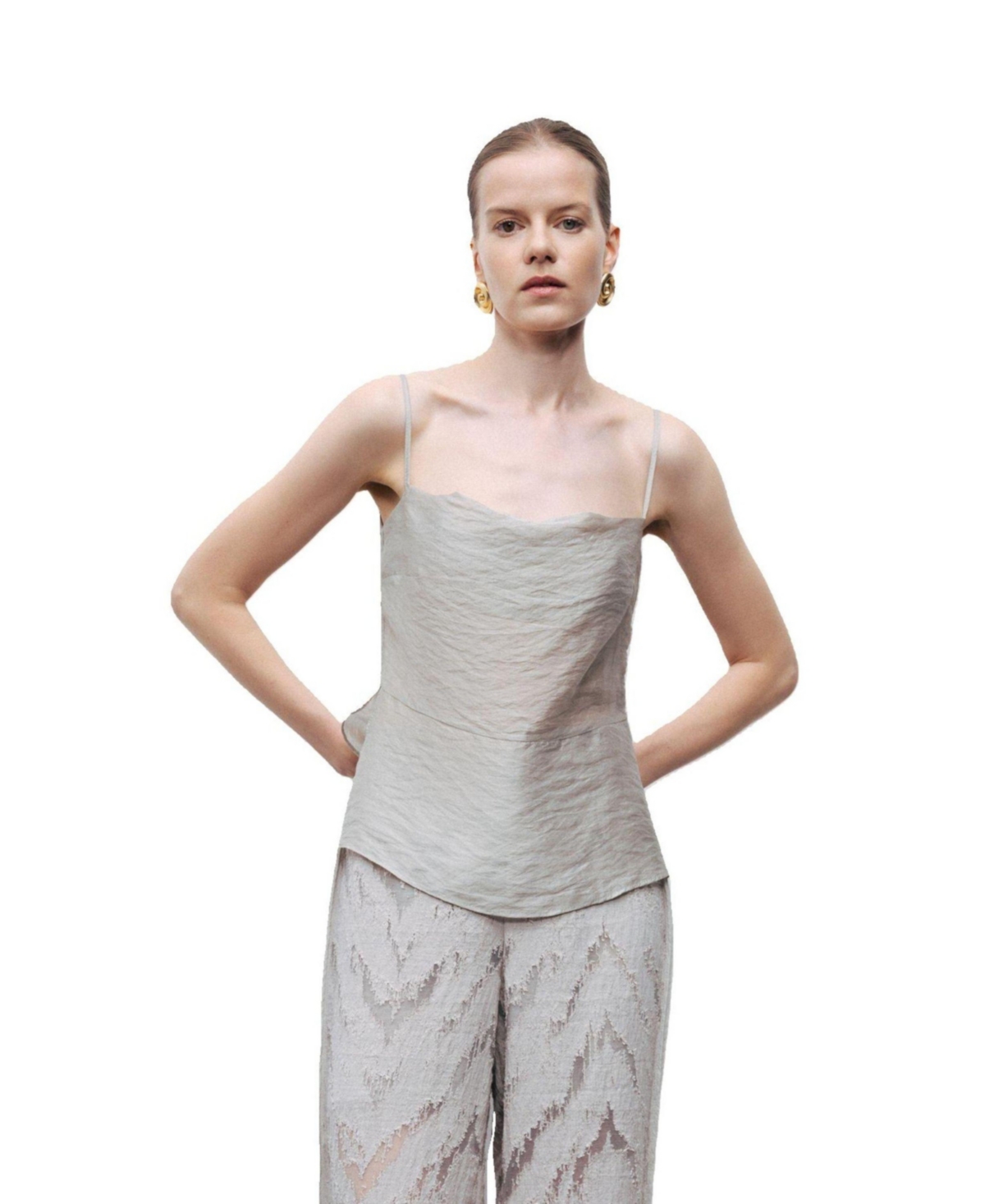 Women's Slit Strappy Blouse - Grey