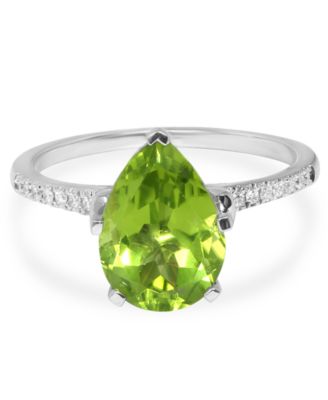 Peridot (1-3/4 ct. t.w.) & Diamond (1/10 ct. t.w.) Pear Ring in 14k White Gold
