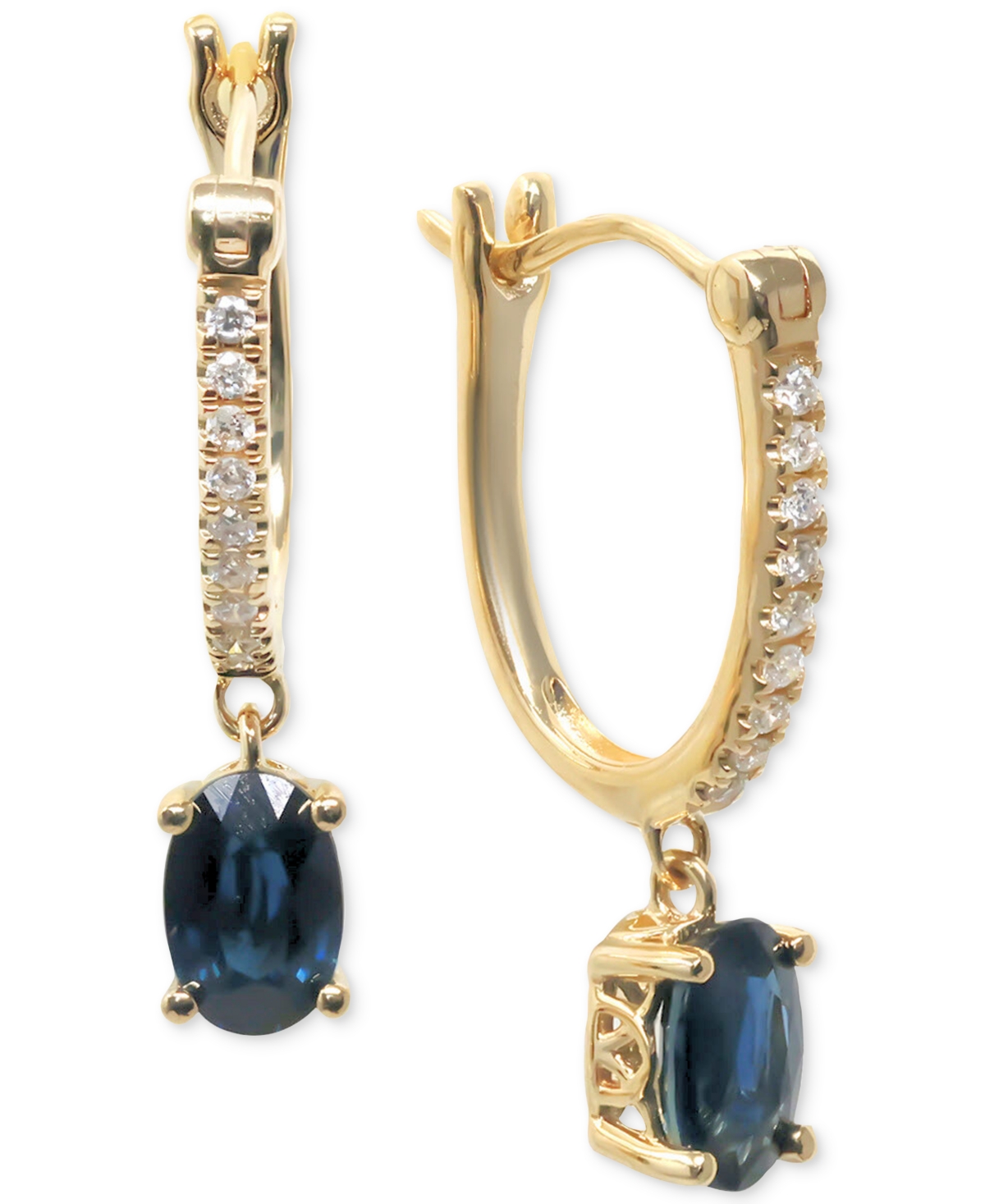 Sapphire (1-1/5 ct. t.w.) & Diamond (1/10 ct. t.w.) Dangle Hoop Earrings in 14k Gold - Sapphire