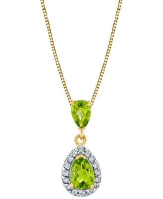 Macy's - Peridot (1-1/4 ct. t.w.) & Diamond (1/6 ct. t.w.) Pear-Shaped 18" Pendant Necklace in 14k Yellow Gold