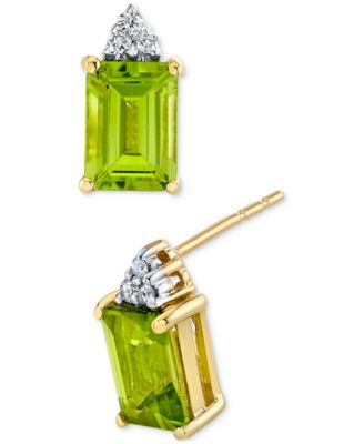 Macy's - Peridot (2-1/10 ct. t.w.) & Diamond Accent Stud Earrings in 14k Yellow Gold
