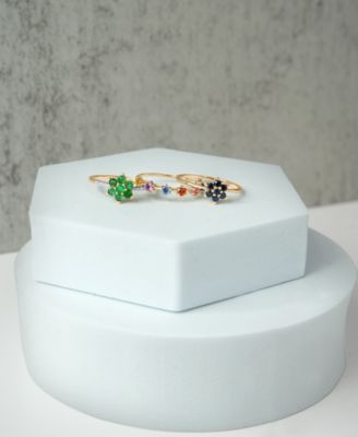 Lab Grown Multicolor Sapphire Thin Ring (5/8 ct. t.w.) in 14k Gold over Sterling Silver
