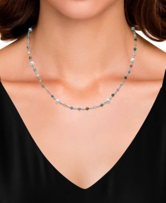 Cultured Freshwater Pearl (4-5mm) & Multicolor Tourmaline 18" Collar Necklace in Sterling Silver