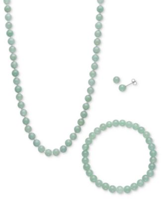 3-Pc. Set Dyed Green Jade Collar Necklace, Bracelet, & Stud Earrings