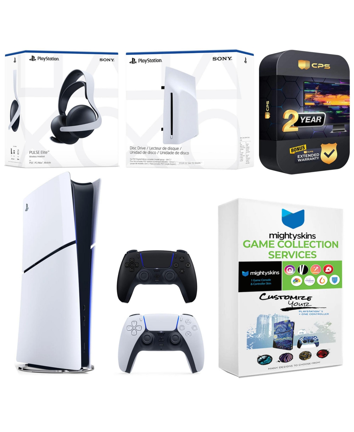 Sony PlayStation 5 Slim Digital Bundle with Disc Drive, Extra Controller, Pulse Elite Headset