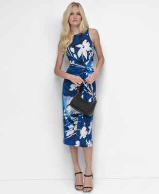 DKNY - Women's Floral-Print Twisted-Waist Midi Dress