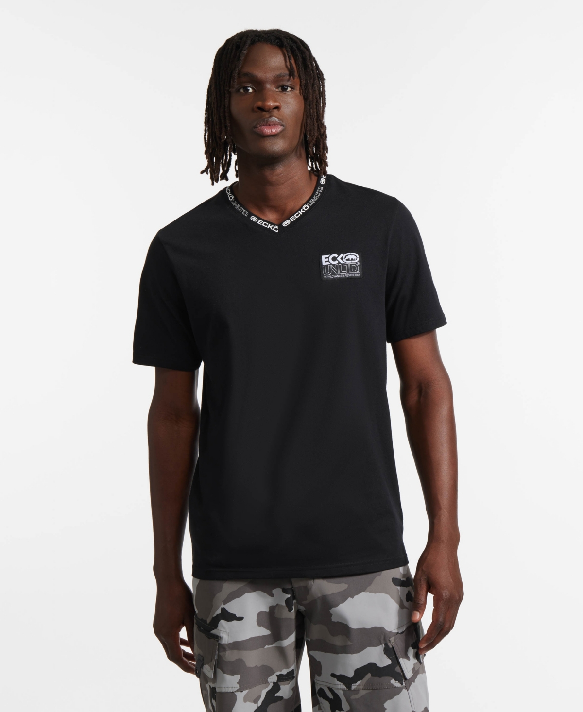 Men's Chest Label V-Neck Short Sleeve T-Shirt - White
