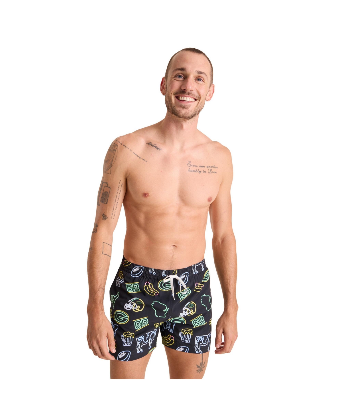 Chubbies Men's 5.5" Black Green Bay Packers The Neon Lined Classic Swim Trunks In Black