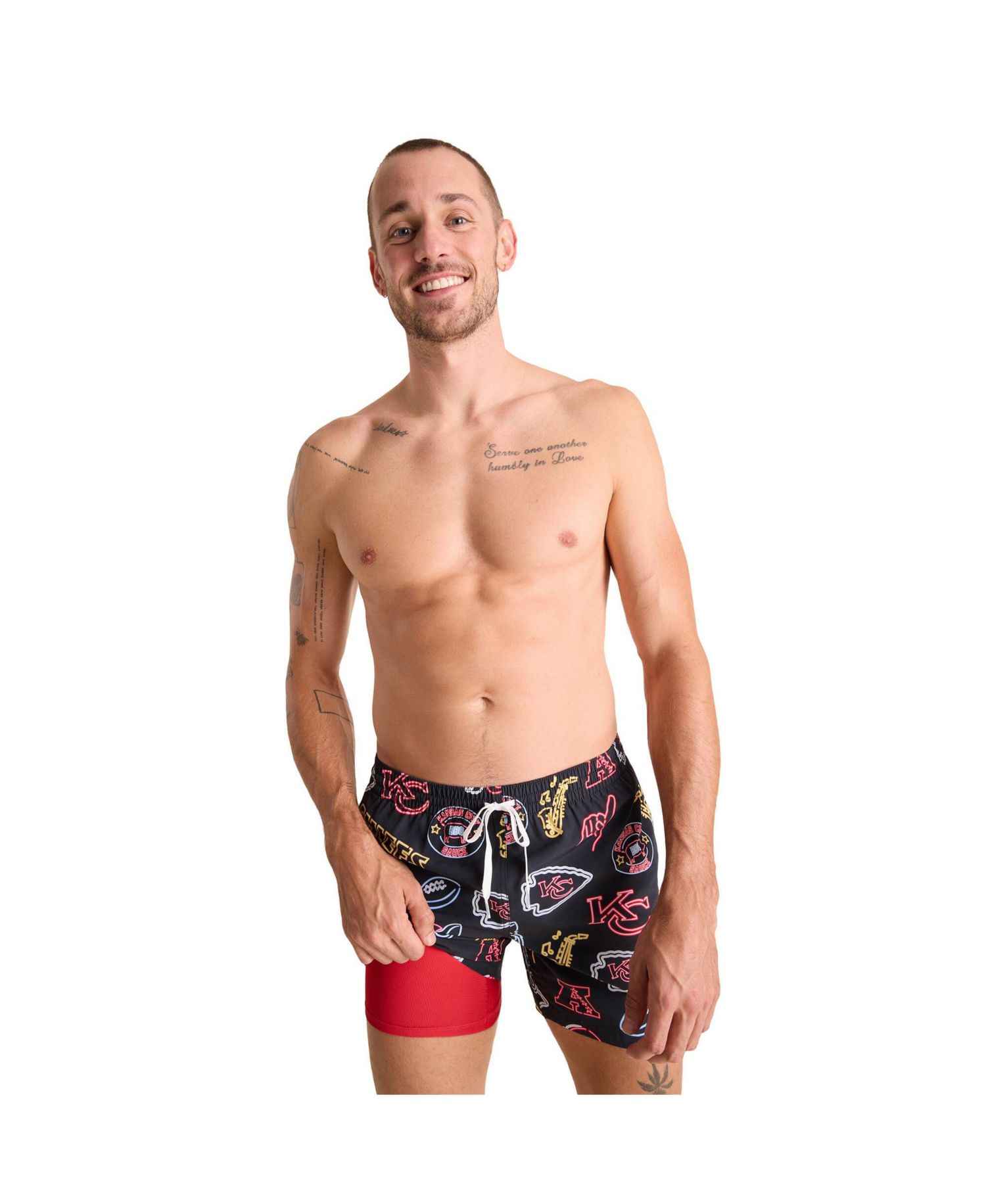 Men's 5.5" Black Kansas City Chiefs The Neon Lined Classic Swim Trunks