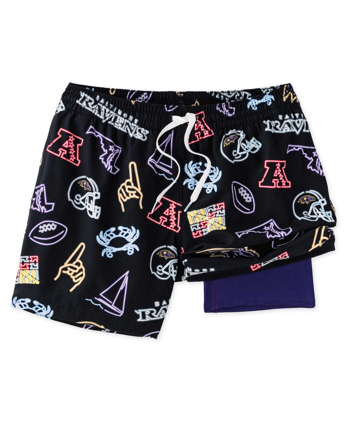 Men's 5.5" Black Baltimore Ravens The Neon Lined Classic Swim Trunks - Black