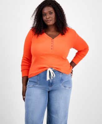 Trendy Plus Size V-Neck Henley Shirt