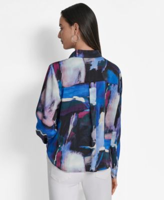 Women's Printed Long-Sleeve Twist-Front Blouse