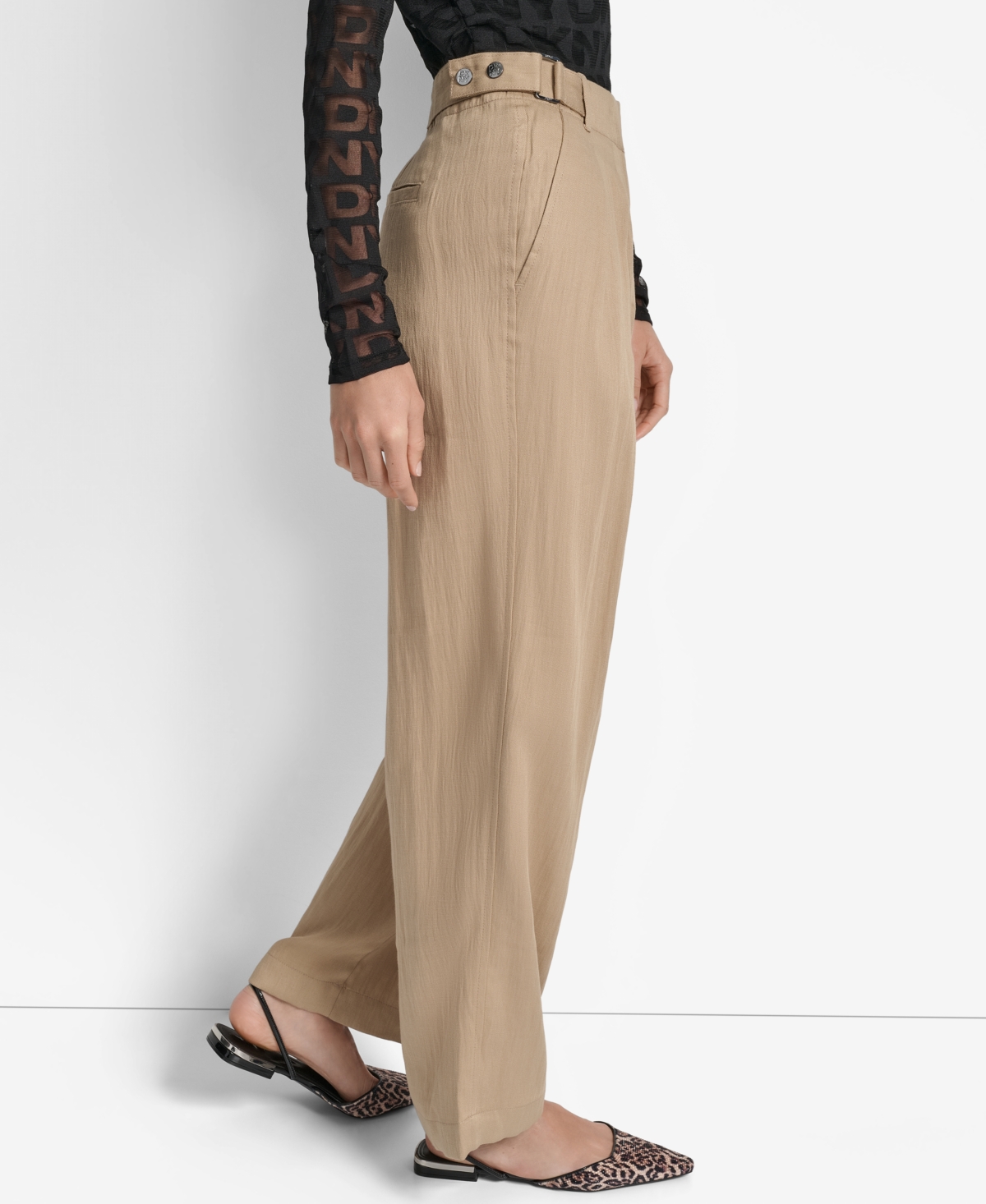 Dkny Weathered Twill Pleated Pants In Brown