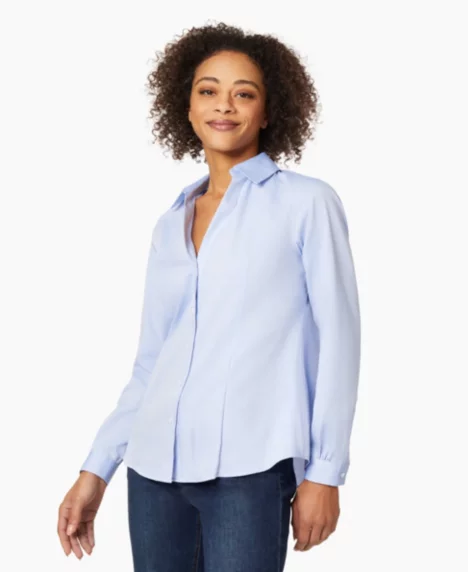 Petite Button Down Blouse - Blue