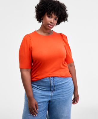 On 34th - Trendy Plus Ruched Puff-Sleeve Crewneck Top