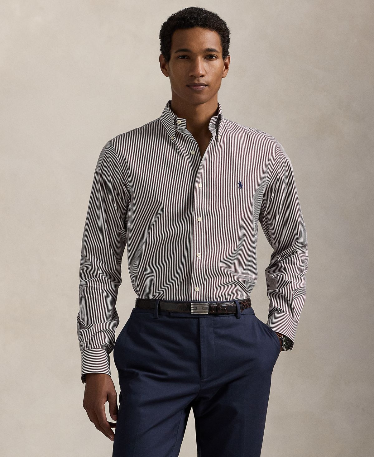 Мужская рубашка из поплина в полоску классического покроя