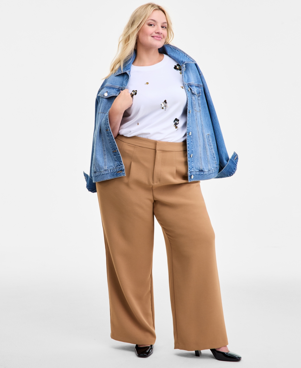 On 34th Trendy Plus Cotton Embellished Crewneck Tee, Macy's Exclusive In White