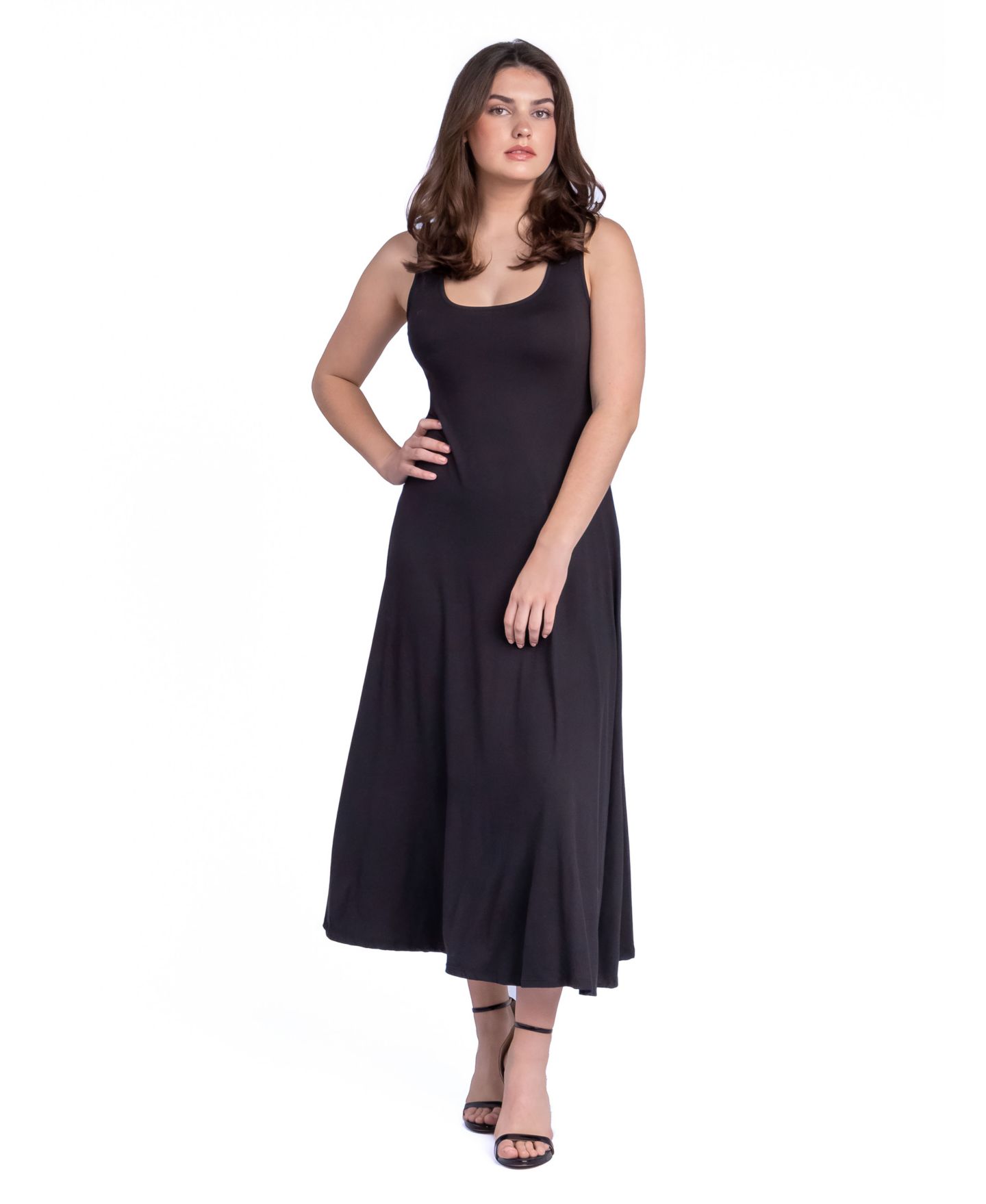 Женское платье 24seven Comfort Apparel Petite Slim Fit A-Line Sleeveless Maxi, цвет: Чёрный — фото 1