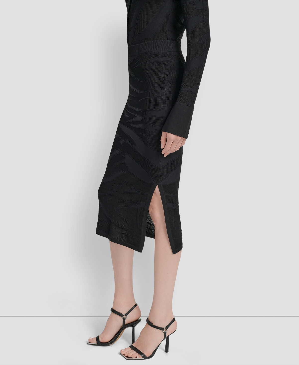 Dkny Zebra Stripe Knit Pencil Skirt In Black