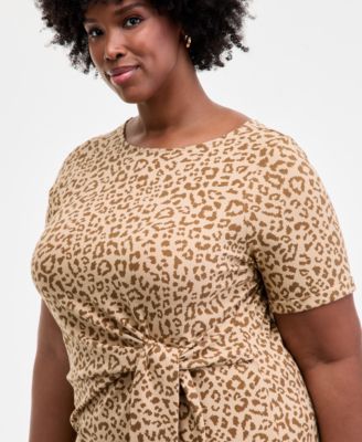 Trendy Plus Leopard-Print Tie-Waist Midi Dress, Macy's Exclusive