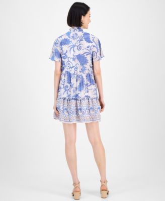 Women's Printed Short-Sleeve Shift Dress