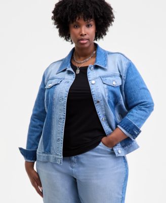 Trendy Plus Two-Tone Denim Trucker Jacket, Macy's Exclusive