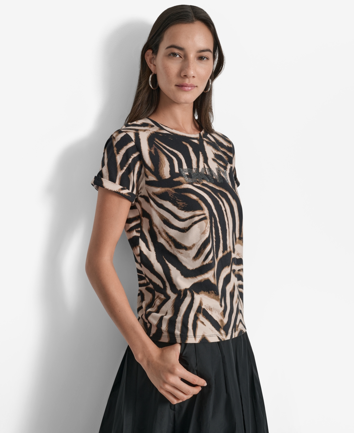 Dkny Abstract Zebra Print Stretch Cotton Top In Blue
