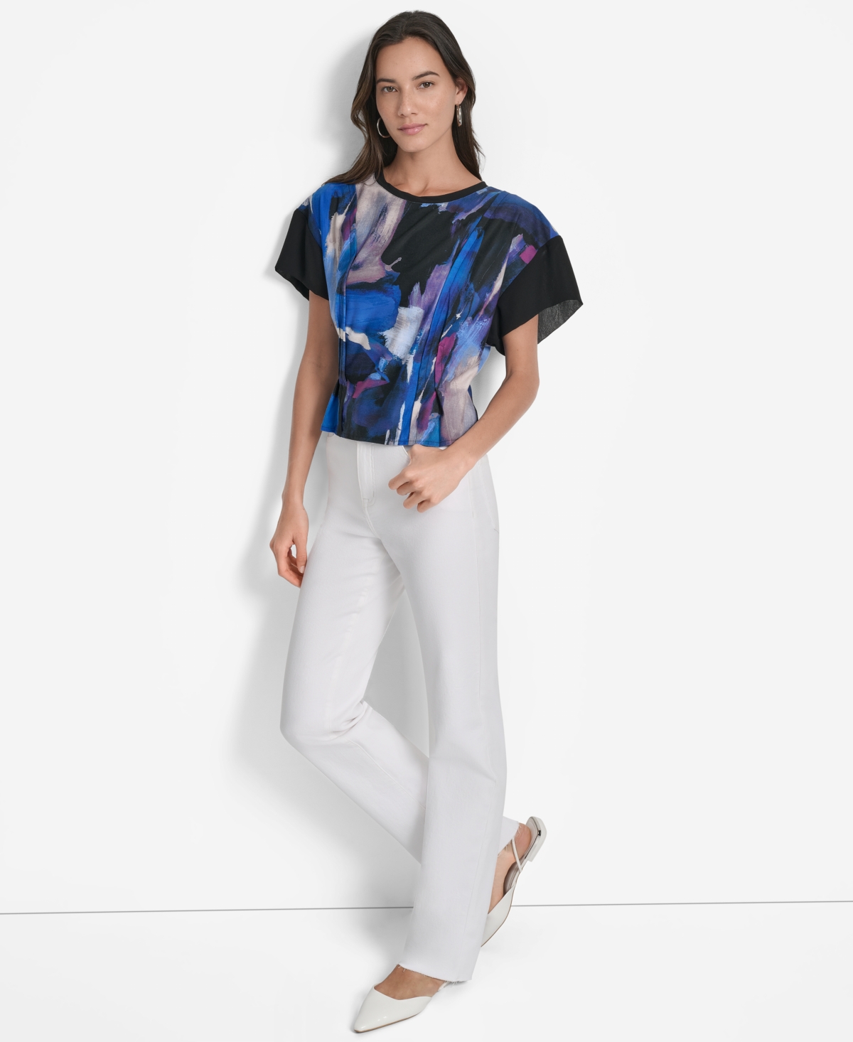 Dkny Women's Printed Chiffon-sleeve Blouse In Multi