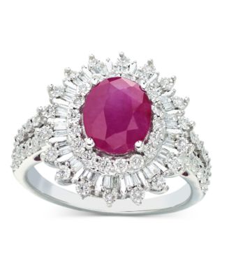 EFFY&reg; Ruby (1-7/8 ct. t.w.) & Diamond (1/4 ct. t.w.) Halo Statement Ring in 14k White Gold (Also in Sapphire and Emerald)