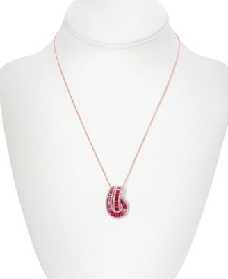 EFFY&reg; Ruby (2-1/3 ct. t.w.) & Diamond (3/8 ct. t.w.) Swirl 18" Pendant Necklace in 14k Rose Gold