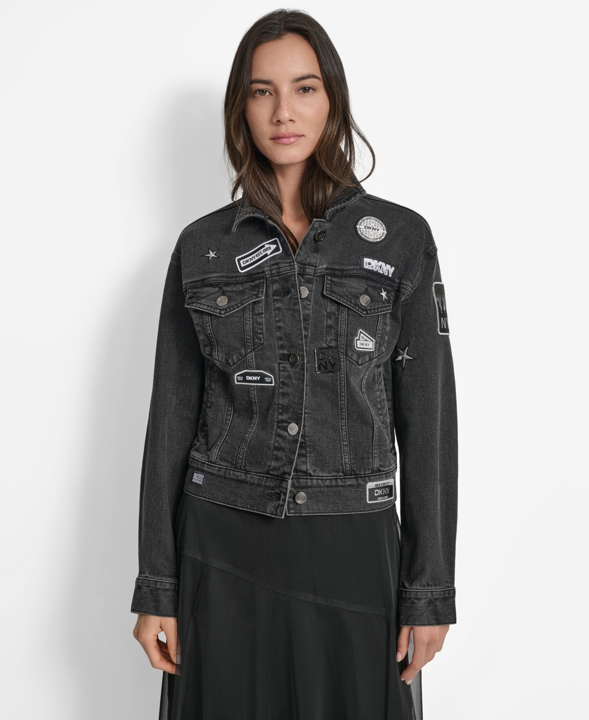 Dkny Women's Pins & Patches Button-front Denim Jacket