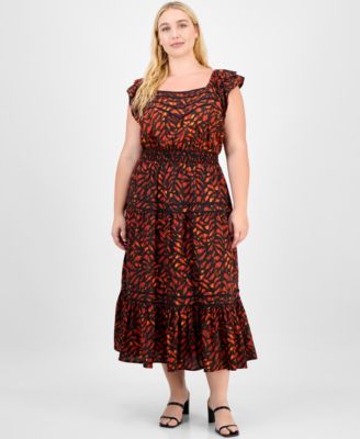 Democracy - Trendy Plus Flutter-Sleeve Tiered Midi Dress
