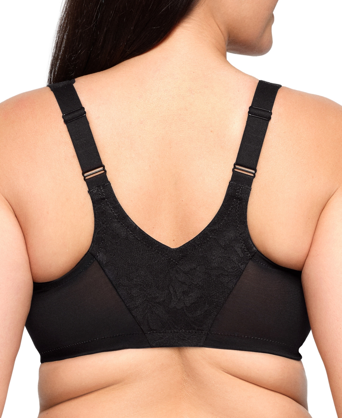 Glamorise Full Figure Plus Size Lacey T-back Front-closure Wonderwire Bra Underwire 9246 In Black