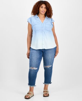 Trendy Plus Size Collared Flutter-Sleeve Top