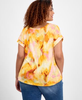 Trendy Plus Size Scoop-Neck Cuff-Sleeve T-Shirt