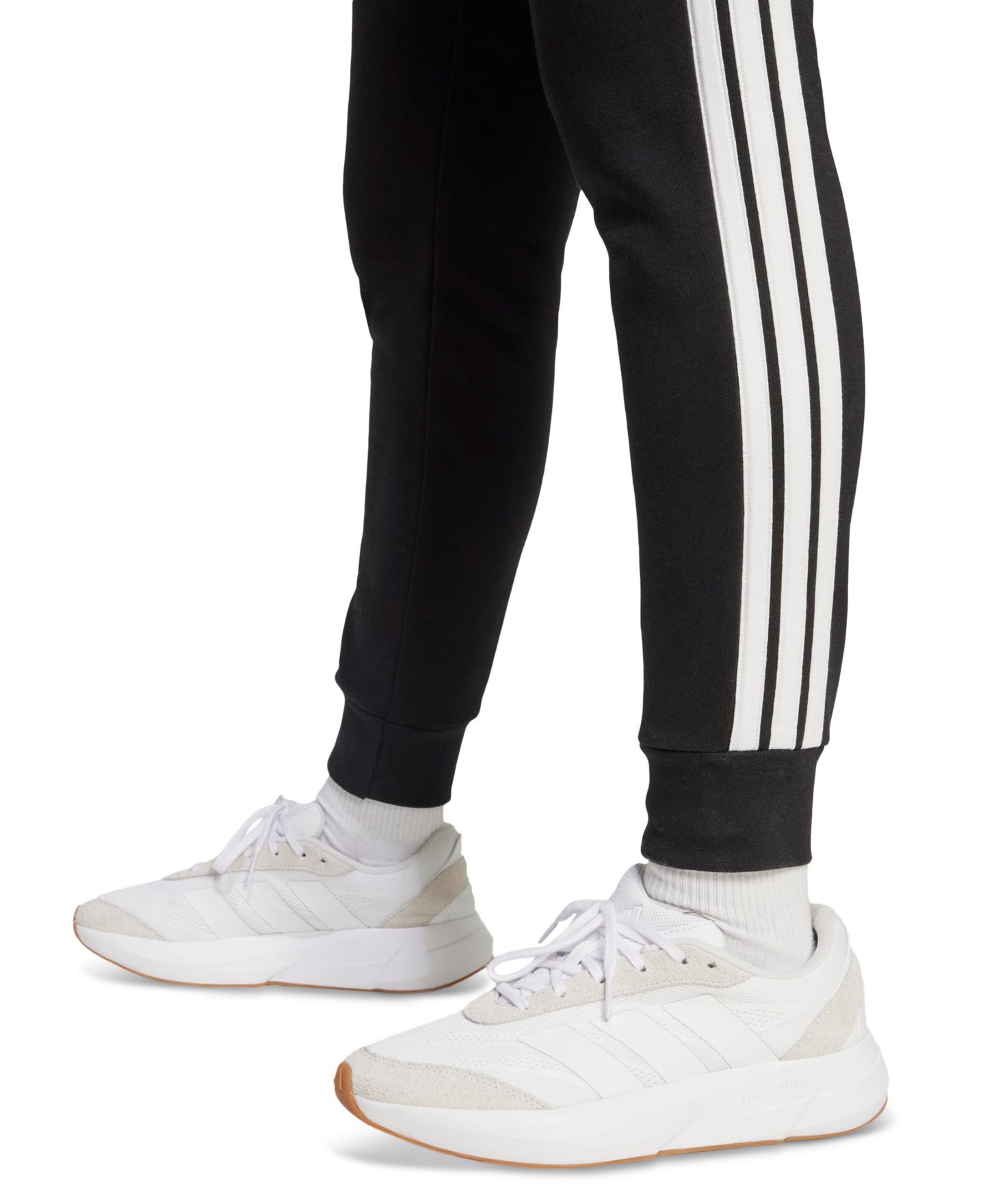 Женские брюки adidas Essentials Three Stripes Fleece Slim, цвет: Чёрный / Белый — фото 3