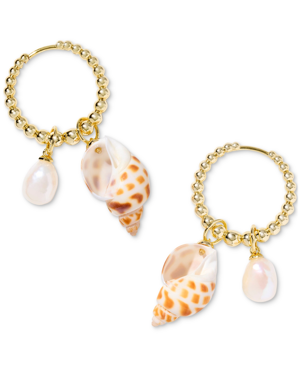 Gold-Tone Oleana Spotted Shell Huggie Drop Earrings - Ivory Spotted Shell