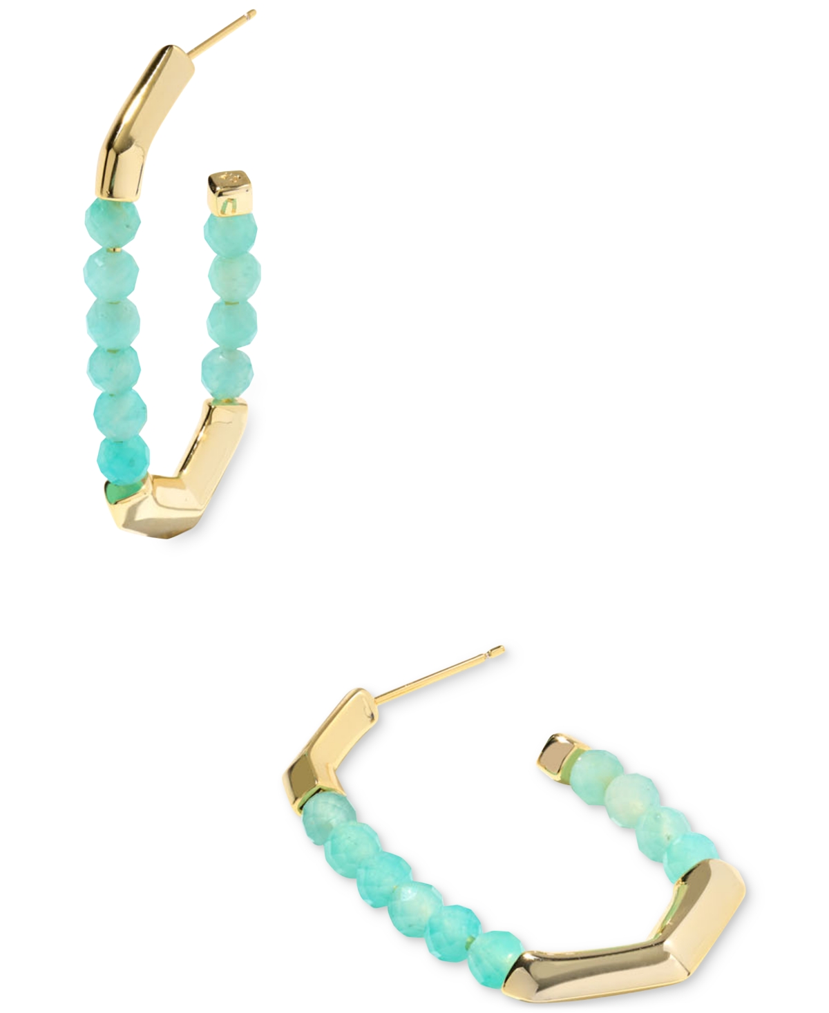 Gold-Tone Sylvia Teal Beaded Medium Hoop Earrings, 1.59" - Teal Amazonite