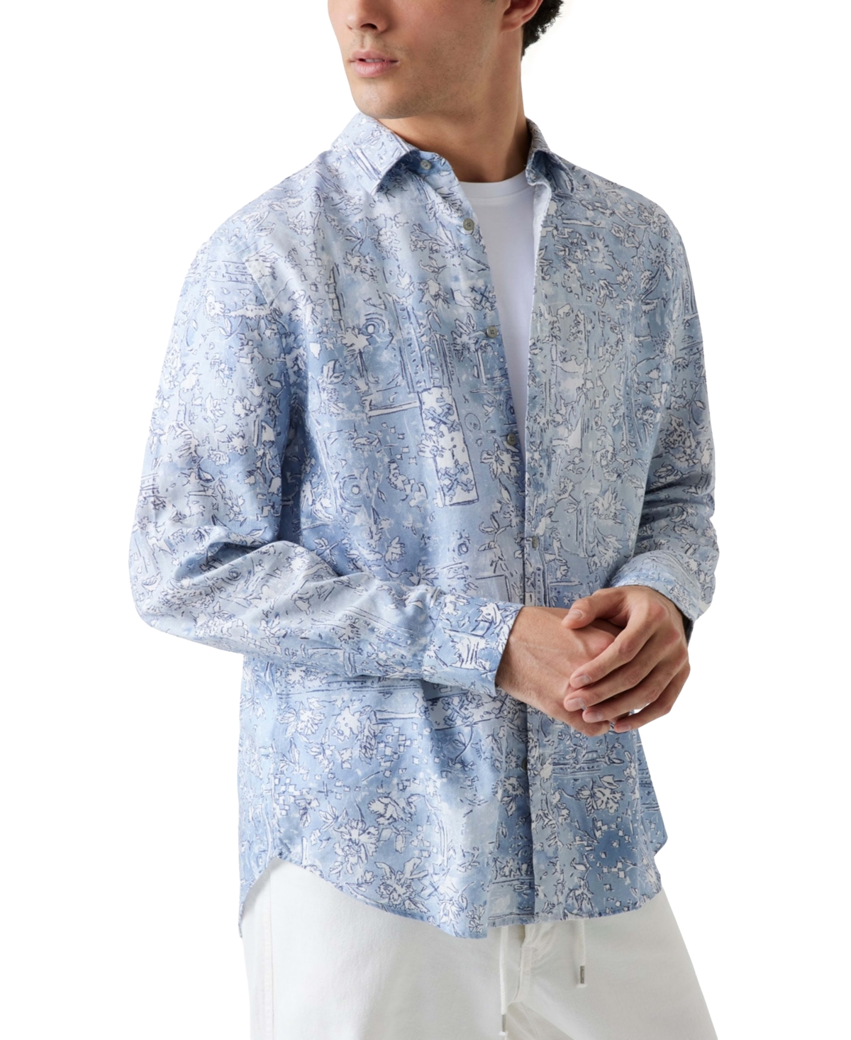 Men's Island-Pattern Shirt - Light Blue Tiles Flower Aop