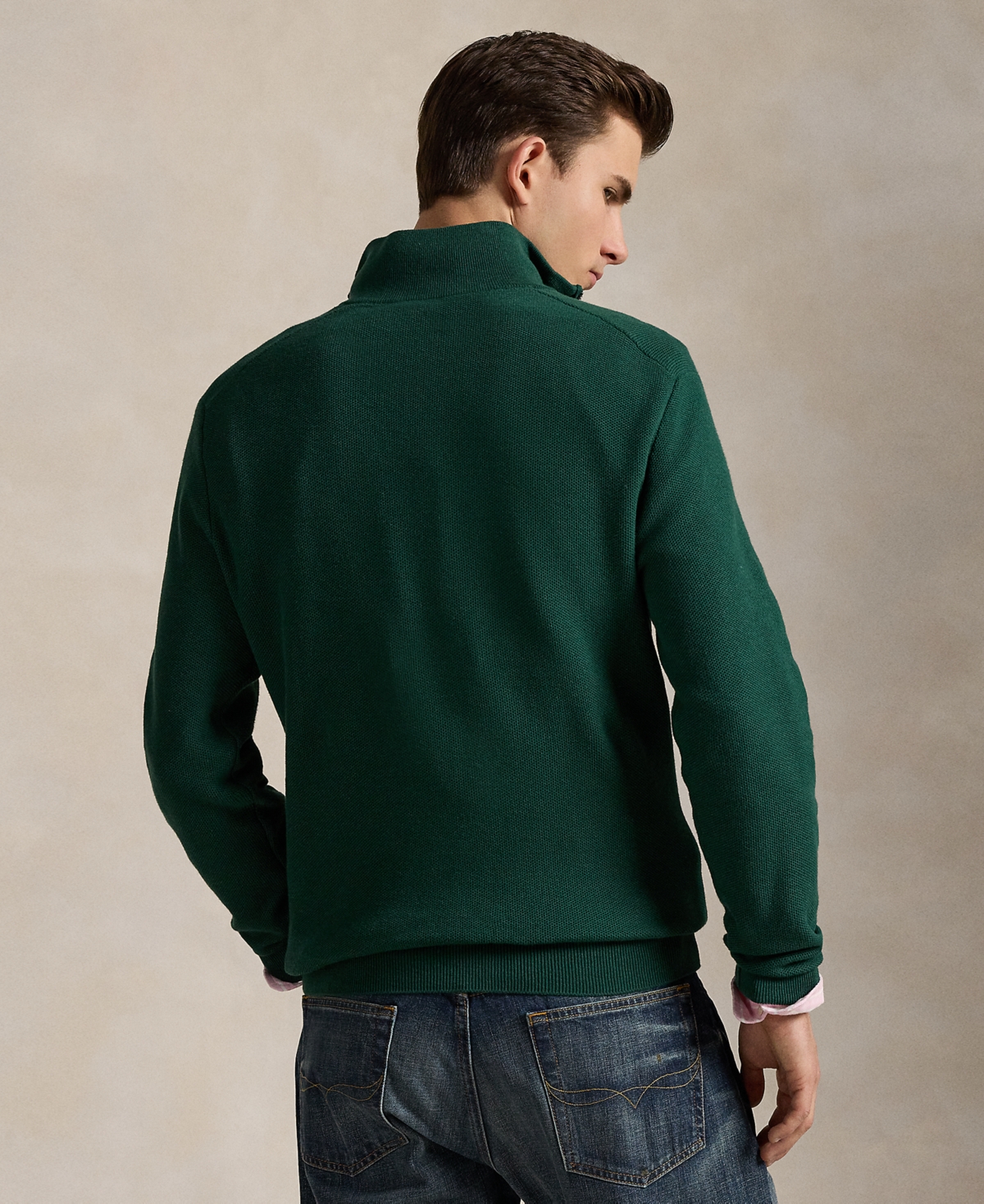 Polo Ralph Lauren Men's Mesh-knit Cotton Quarter-zip Sweater In Green